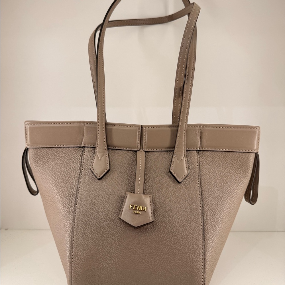 Pre Owned Fendi Mlouye Origami Mini Taupe Leather Tote Bag